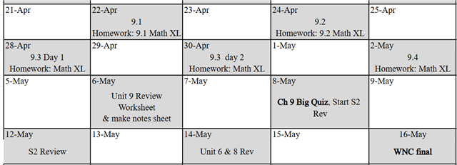 Unit 8 Calendar